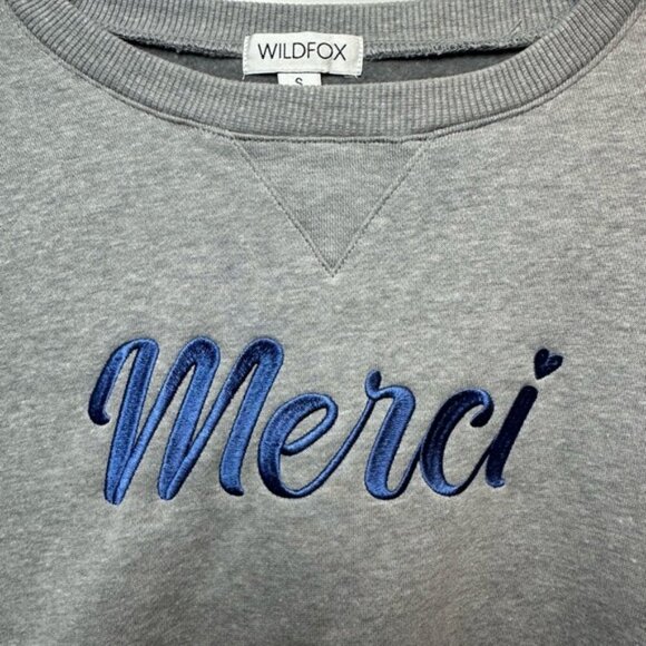 Wildfox Size S Gray Merci Sweatshirt - Picture 2 of 6